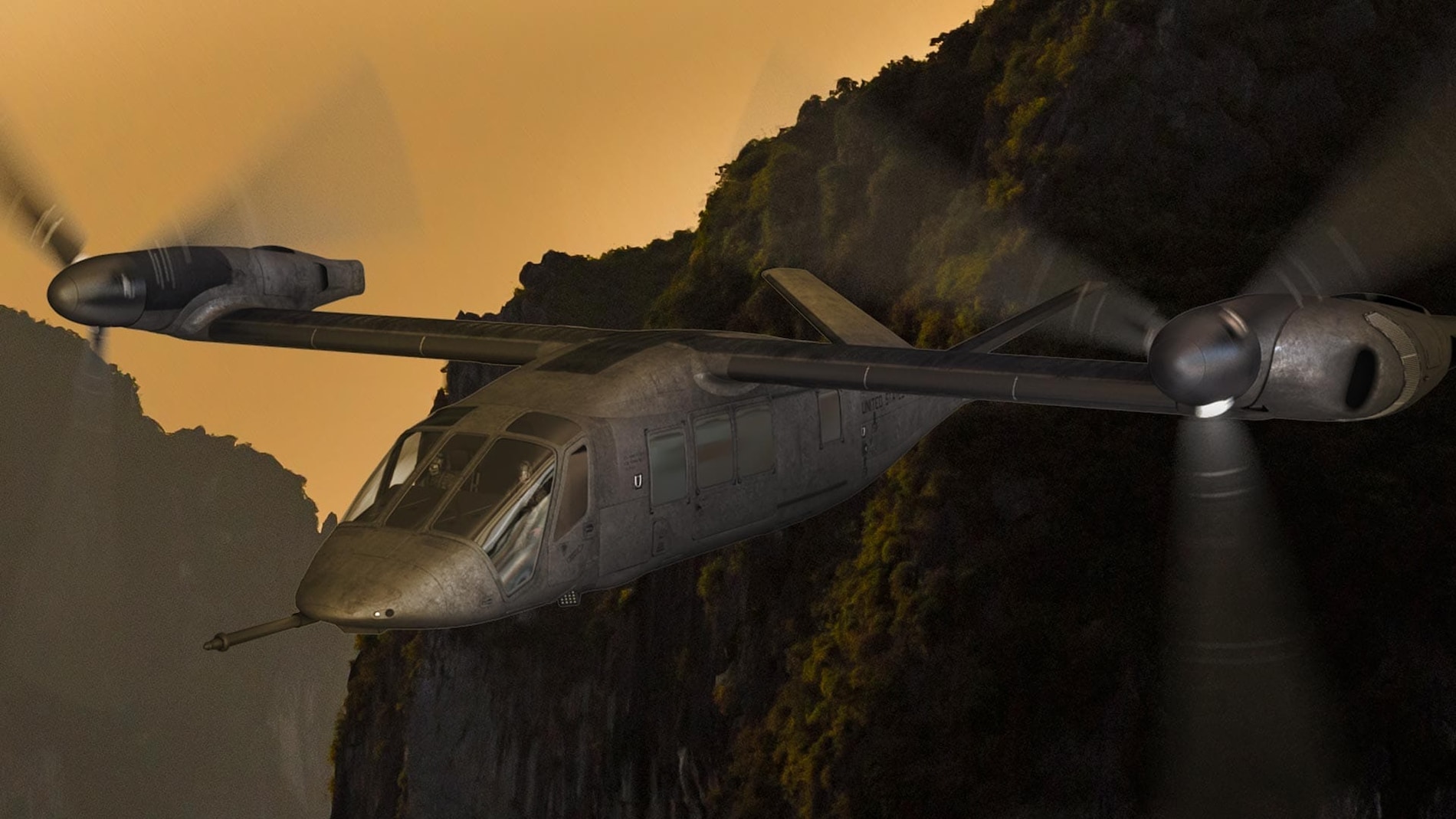 Bell-V-280-日没時の渓谷