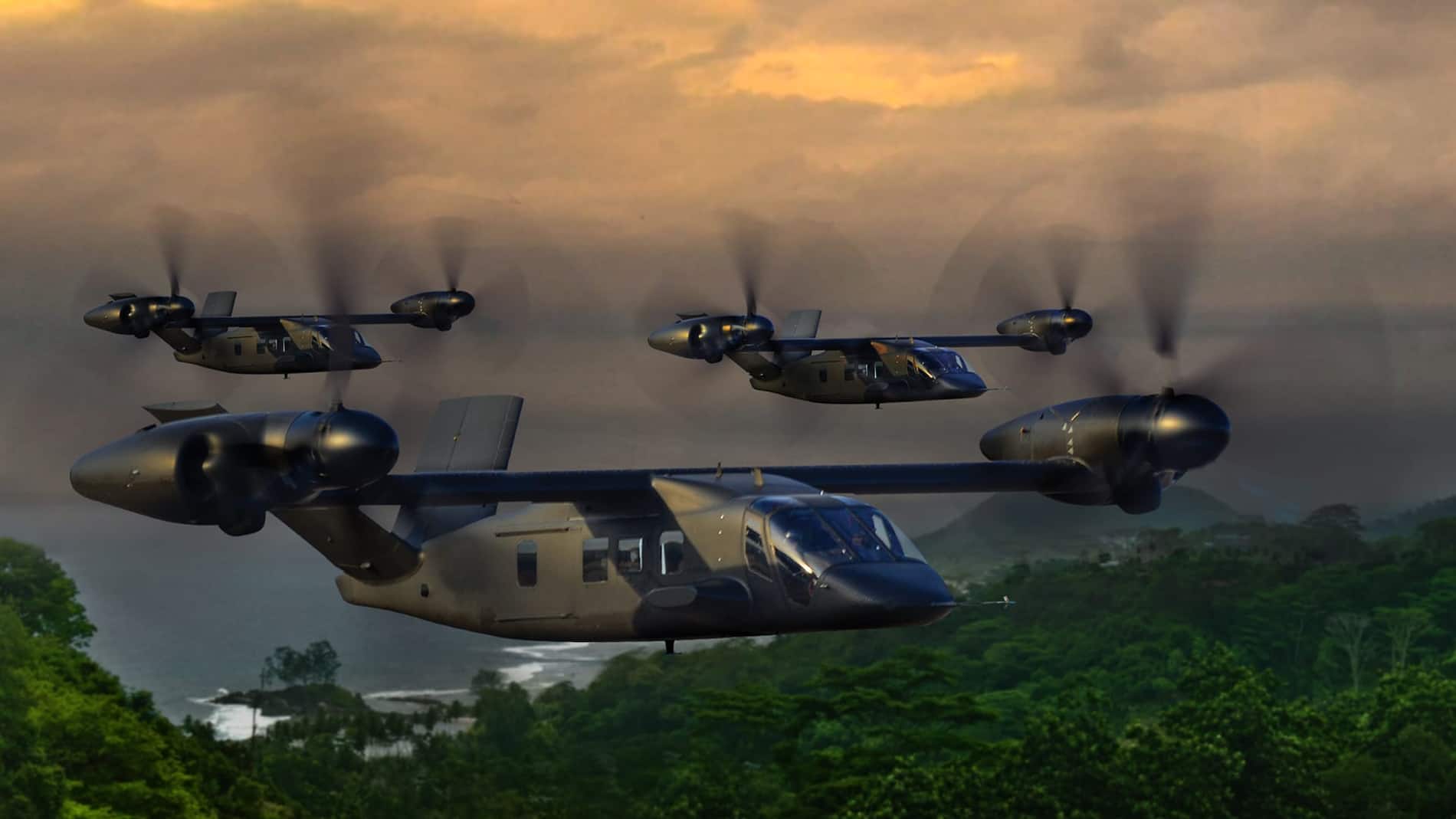 Bell-V-280-日没時のジャングル上空